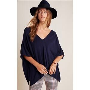 NEW By Anthropologie Clara Navy Blue Poncho Sweater Knit Top Small Boxy Boho